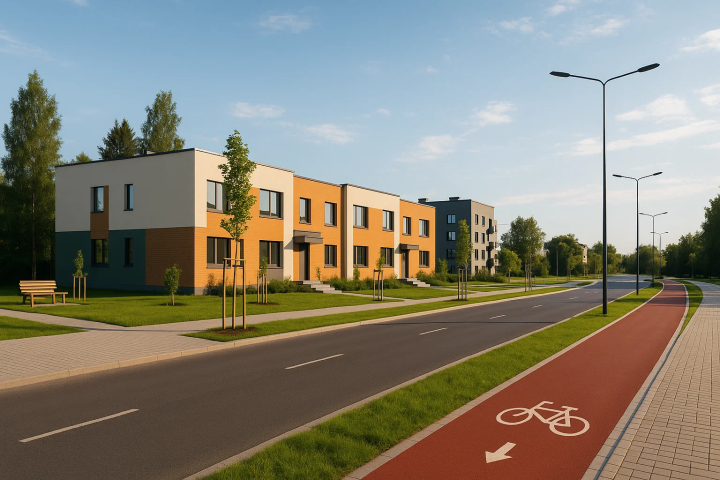 photo à droite la solutioVotre projet VRD, de la conception à la réalisation, par un géomètre-expertn projet lotissement VRD